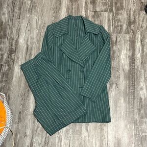 Elegant Green Pinstripe Blazer and Pants Set